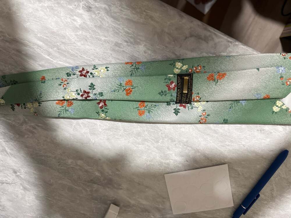 Vintage Prince Consort Golden Clasp Green Floral Polyester Necktie
